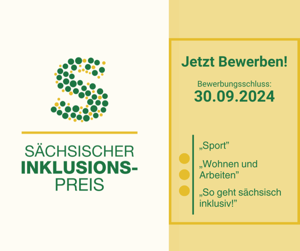 Noch bis Monatsende für Sächsischen Inklusionspreis bewerben